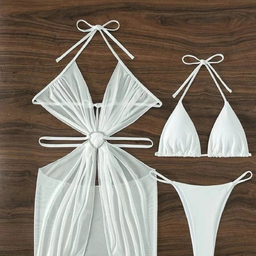 Three Piece Mesh Blouse Hollow Suit