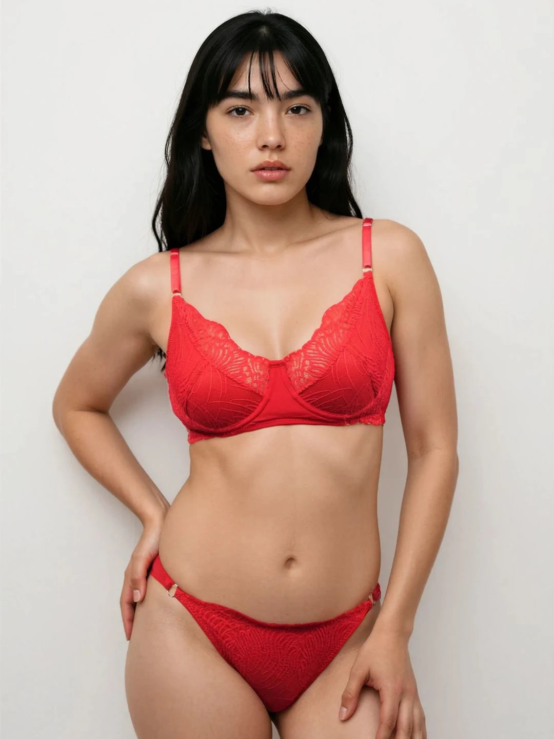 Honey Veil Red Lace Wired Lingerie Set