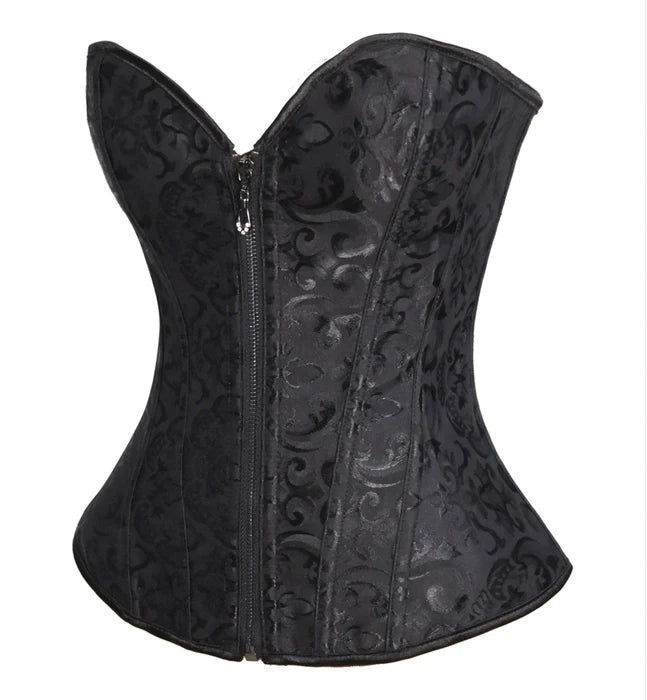 Long Lace Pale Black Corset with Thong